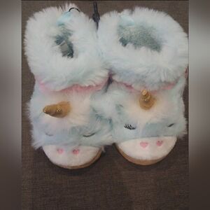 Plush Unicorn Boots in Light Blue with Gold Horns